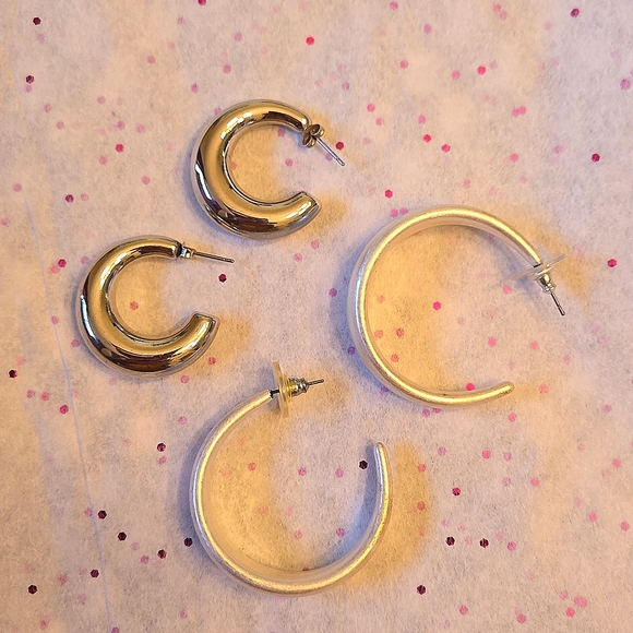 Silver Hoops - 2 pr NWOT - Picture 1 of 5